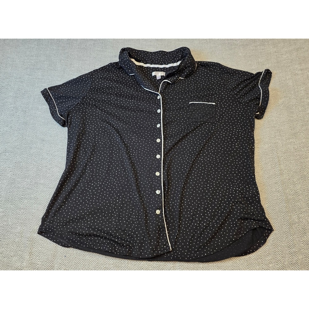 Secret Treasures Pajama Top Womens 3X Black Polka Dot Short Sleeve Button Front